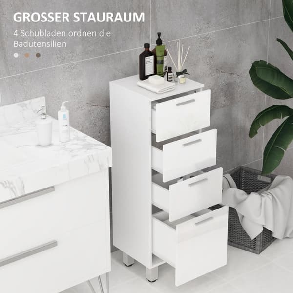 Smalt baderomsskap, toalettskap med justerbar hylle, 3 skuffer, baderomsskap for små rom bad, stue 30 x 30 x 93 cm hvit |