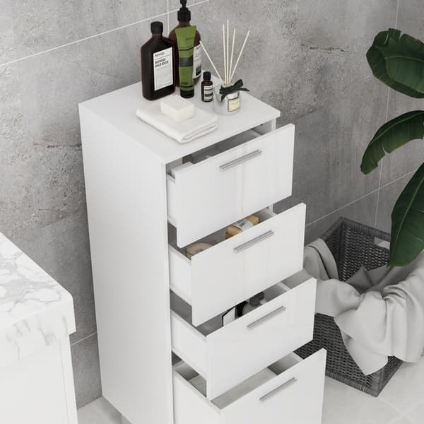 Smalt baderomsskap, toalettskap med justerbar hylle, 3 skuffer, baderomsskap for små rom bad, stue 30 x 30 x 93 cm hvit |
