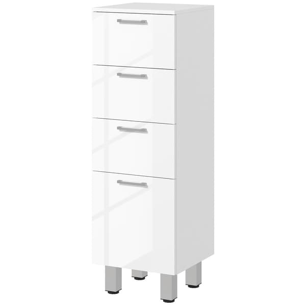 Smalt baderomsskap, toalettskap med justerbar hylle, 3 skuffer, baderomsskap for små rom bad, stue 30 x 30 x 93 cm hvit |