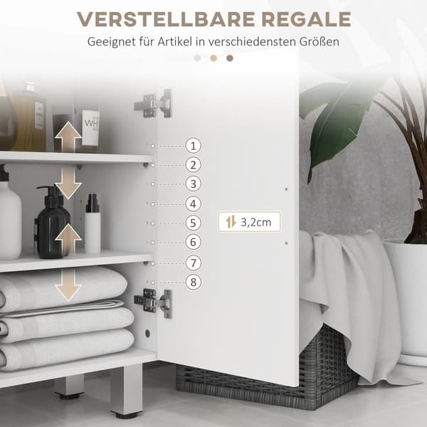 Baderomsskap sideskap med 2 høyglans hvite skuffer, dør, baderomsskap med justerbar hylle, oppbevaringsskap for stue 60 x 30 x 93 cm |