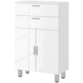 Miniatyrbilde 1 av 10: Baderomsskap sideskap med 2 høyglans hvite skuffer, dør, baderomsskap med justerbar hylle, oppbevaringsskap for stue 60 x 30 x 93 cm |