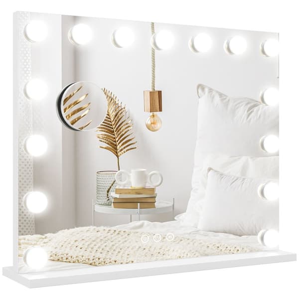 Hollywood-speil med belysning 58x48cm 15 LED 3 lysmoduser 10X forstørrelse bærbar berøringsbryter USB-ladeport hvit |.de