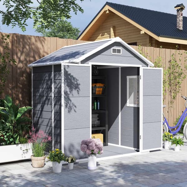 Redskapsbod 2,4m², vanntett hagehus med gulvtak, 182x151x219/181 cm, redskapsbod med låsbar dør, vindu sykkelgarasje, hageskap av aluminium, for bakgå