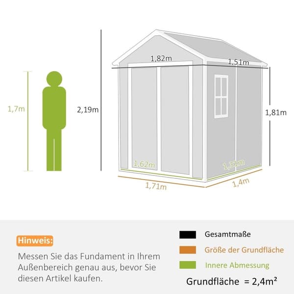 Redskapsbod 2,4m², vanntett hagehus med gulvtak, 182x151x219/181 cm, redskapsbod med låsbar dør, vindu sykkelgarasje, hageskap av aluminium, for bakgå