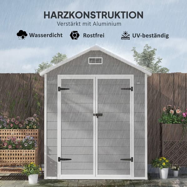 Redskapsbod 2,4m², vanntett hagehus med gulvtak, 182x151x219/181 cm, redskapsbod med låsbar dør, vindu sykkelgarasje, hageskap av aluminium, for bakgå
