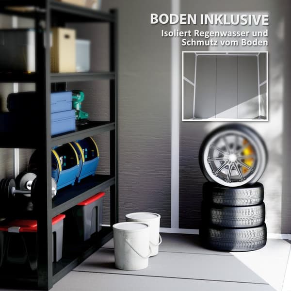 Redskapsbod 2,4m², vanntett hagehus med gulvtak, 182x151x219/181 cm, redskapsbod med låsbar dør, vindu sykkelgarasje, hageskap av aluminium, for bakgå
