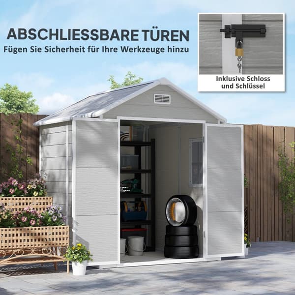Redskapsbod 2,4m², vanntett hagehus med gulvtak, 182x151x219/181 cm, redskapsbod med låsbar dør, vindu sykkelgarasje, hageskap av aluminium, for bakgå
