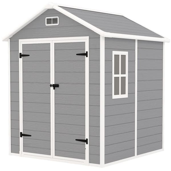 Redskapsbod 2,4m², vanntett hagehus med gulvtak, 182x151x219/181 cm, redskapsbod med låsbar dør, vindu sykkelgarasje, hageskap av aluminium, for bakgå