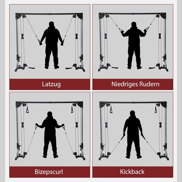 Kabeltrekk kraftstasjon for hjemmet, plug-in vekter opptil 50 kg belastning per side, kabeltrekkstasjon med håndtak, frittstående kabeltårn kabeltrekk