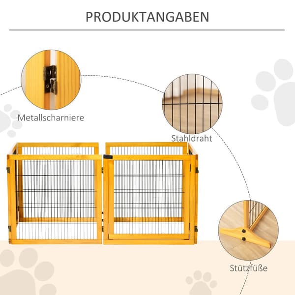 Hundspärr, justerbar säkerhetsgrind med fötter, 432 x 70 cm hundgrind i trä, fällbar trappgrind, hundspärr för trappor, dörrar, hall, 6 paneler, gul |