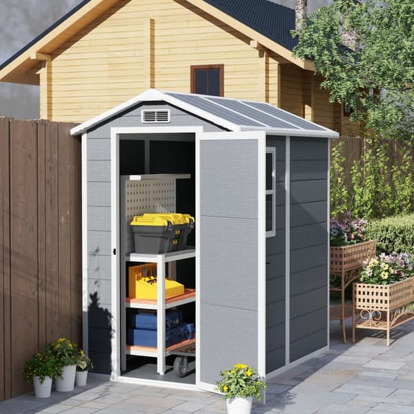 Redskapsbod 2,1m², vanntett hagehus med gulvtak, 131x186x198/172 cm, redskapsbod med låsbar dør, vindu sykkelgarasje, hageskap av aluminium, for bakgå