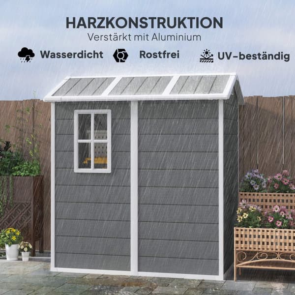 Redskapsbod 2,1m², vanntett hagehus med gulvtak, 131x186x198/172 cm, redskapsbod med låsbar dør, vindu sykkelgarasje, hageskap av aluminium, for bakgå
