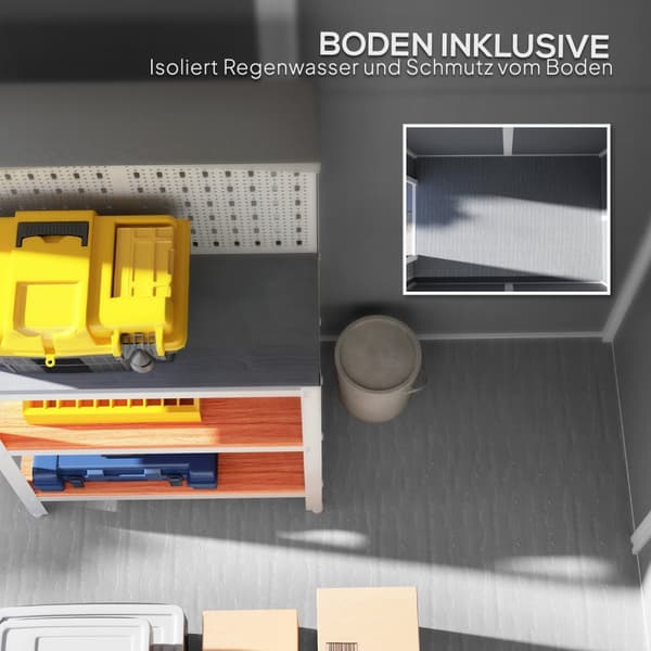 Redskapsbod 2,1m², vanntett hagehus med gulvtak, 131x186x198/172 cm, redskapsbod med låsbar dør, vindu sykkelgarasje, hageskap av aluminium, for bakgå