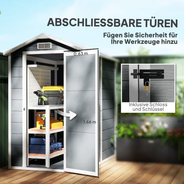 Redskapsbod 2,1m², vanntett hagehus med gulvtak, 131x186x198/172 cm, redskapsbod med låsbar dør, vindu sykkelgarasje, hageskap av aluminium, for bakgå