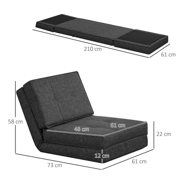 Gulvsofa sammenleggbar lenestol gulvstol 5-trinns justerbar sammenleggbar lenestol sovesofa enkel sofa mørk grå 61 x 73 x 58 cm |