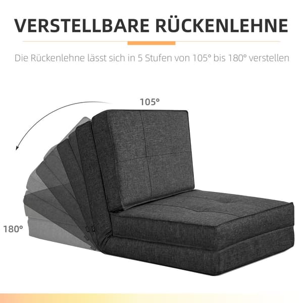 Gulvsofa sammenleggbar lenestol gulvstol 5-trinns justerbar sammenleggbar lenestol sovesofa enkel sofa mørk grå 61 x 73 x 58 cm |