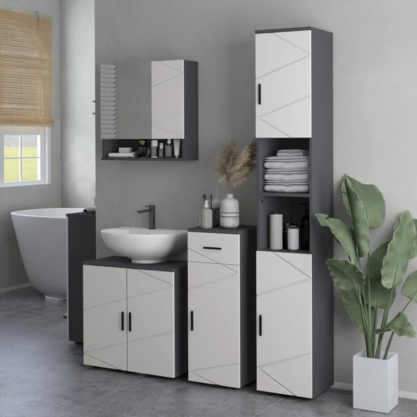 Smalt baderomsskap, høyt toalettskap med justerbar hylle og 2 åpne rom, baderomsskap for små rom bad, stue 30 x 30 x 183 cm grå |