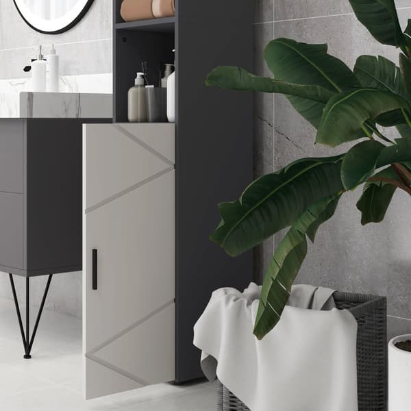 Smalt baderomsskap, høyt toalettskap med justerbar hylle og 2 åpne rom, baderomsskap for små rom bad, stue 30 x 30 x 183 cm grå |