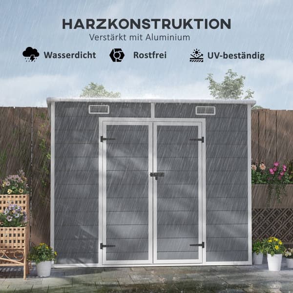 Redskapsbod i metall 2,4 x 1,3 m, vanntett redskapsbod, redskapsbod for hagen, grå |.de