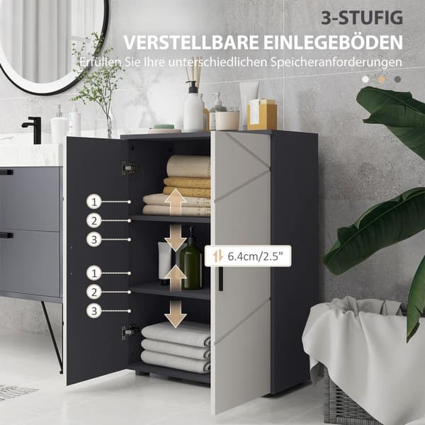 Baderomsskap sideskap med dobbel dør baderomsskap med justerbare hyller, oppbevaringsskap for stue 60 x 30 x 82 cm grå |