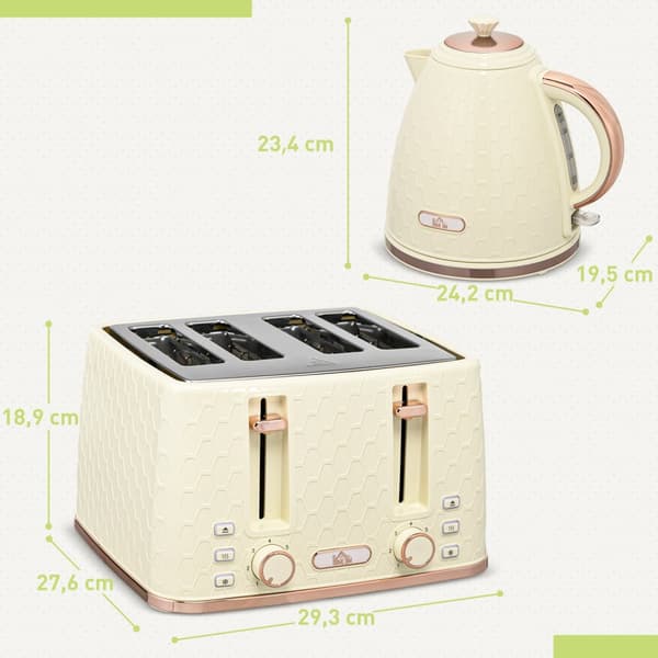 Vattenkokare med brödrost 1,7L vattenkokare 4 skivor toast frukostset med 7 bryningsnivåer, automatisk avstängning, avfrostnings- och återuppvärmnings