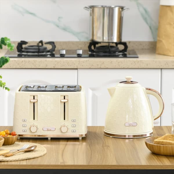 Vattenkokare med brödrost 1,7L vattenkokare 4 skivor toast frukostset med 7 bryningsnivåer, automatisk avstängning, avfrostnings- och återuppvärmnings