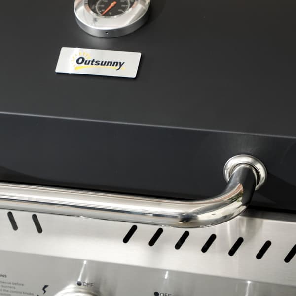 Gasgrill 3 KW 3 + 1 brännare BBQ grillvagn av rostfritt stål inklusive sidobrännare, termometer, grillgaller, häll, flasköppnare, sidohyllor, gasolgri