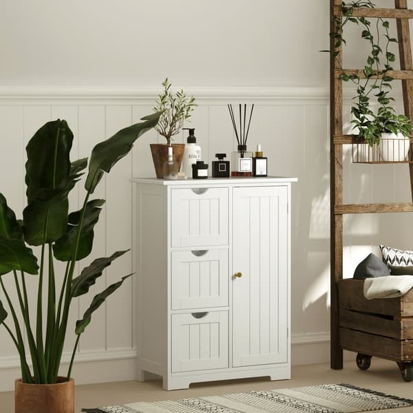Baderomsskap sideskap med 3 skuffer, baderomsskap med justerbar hylle, for bad, stue 60 x 30 x 80 cm hvit |