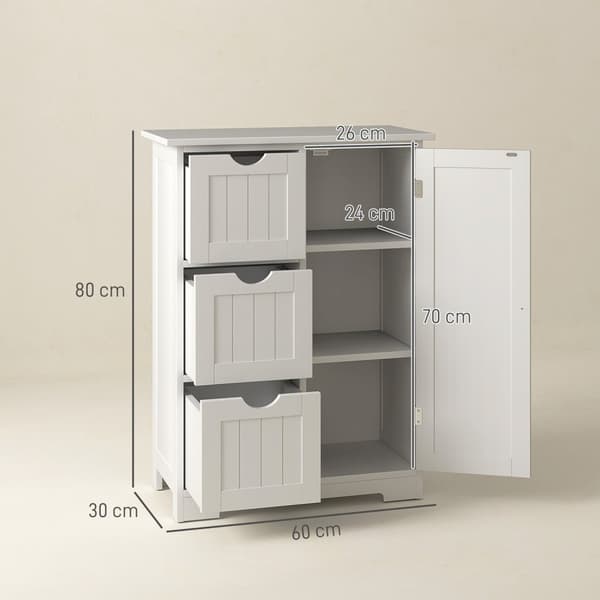 Baderomsskap sideskap med 3 skuffer, baderomsskap med justerbar hylle, for bad, stue 60 x 30 x 80 cm hvit |