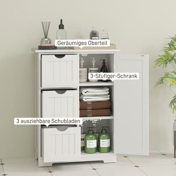 Baderomsskap sideskap med 3 skuffer, baderomsskap med justerbar hylle, for bad, stue 60 x 30 x 80 cm hvit |