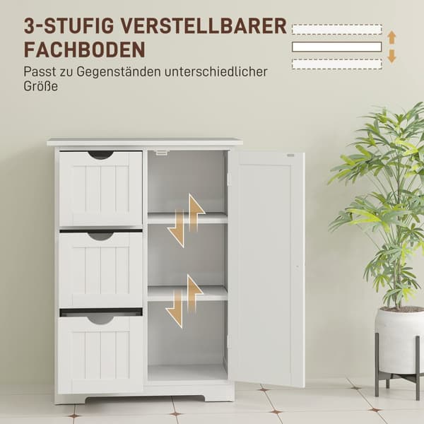 Baderomsskap sideskap med 3 skuffer, baderomsskap med justerbar hylle, for bad, stue 60 x 30 x 80 cm hvit |