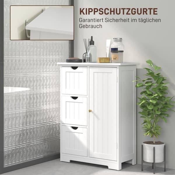 Baderomsskap sideskap med 3 skuffer, baderomsskap med justerbar hylle, for bad, stue 60 x 30 x 80 cm hvit |