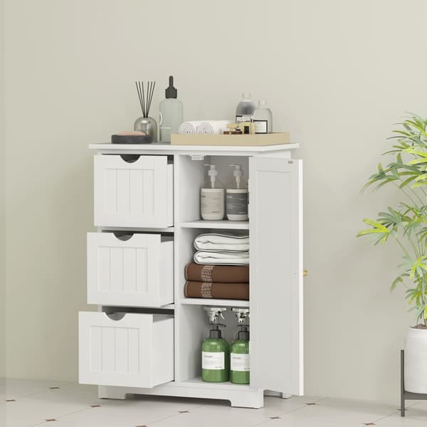 Baderomsskap sideskap med 3 skuffer, baderomsskap med justerbar hylle, for bad, stue 60 x 30 x 80 cm hvit |