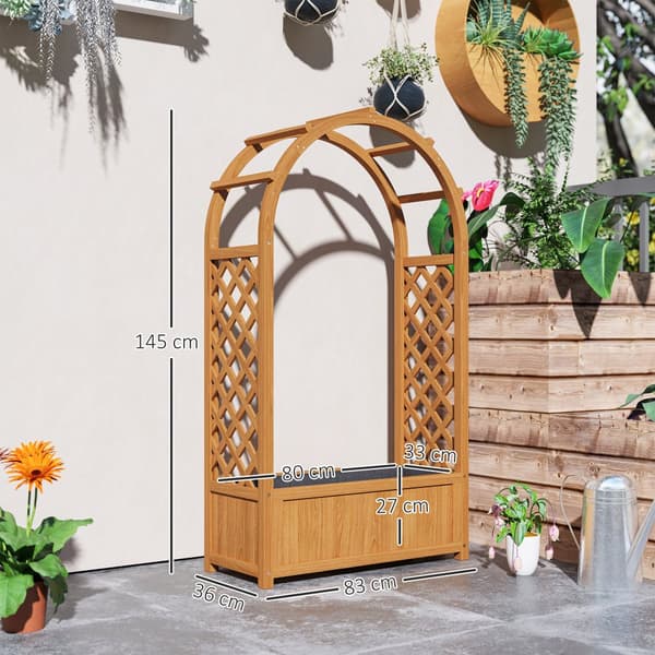 Korotettu istutuspöytä säleikköllä, kaareva kattosäleikkö puusta, puutarhasäleikkö 83x36x145cm puutarhaparveketerassille, kukkaruukku kiipeilykasveill