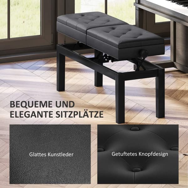 Højdejusterbar klaverbænk med opbevaringsplads, klaverbænk med en bæreevne på op til 220 kg, kunstlæder, sort, 105 x 37 x 48-58 cm |