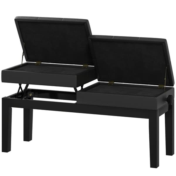 Højdejusterbar klaverbænk med opbevaringsplads, klaverbænk med en bæreevne på op til 220 kg, kunstlæder, sort, 105 x 37 x 48-58 cm |