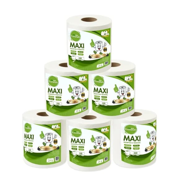 Herzberg Essentials HG-ETP300: Paket med 6 oparfymerad 4-lagers biologiskt nedbrytbar cellulosapappershandduksrulle