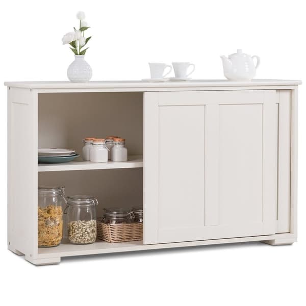 Senkki keittiön kaappi sivukaappi liukuovilla valkoinen/ruskea 106,5 x 33 x 60 cm-Beige