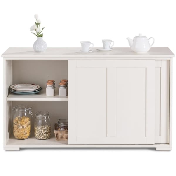 Senkki keittiön kaappi sivukaappi liukuovilla valkoinen/ruskea 106,5 x 33 x 60 cm-Beige