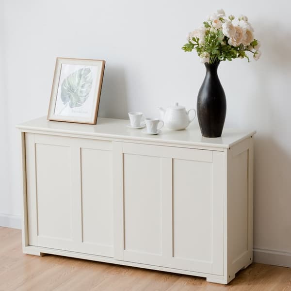 Senkki keittiön kaappi sivukaappi liukuovilla valkoinen/ruskea 106,5 x 33 x 60 cm-Beige