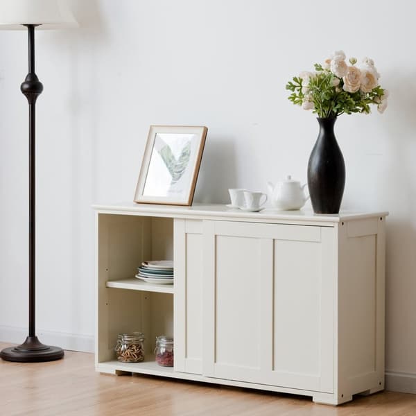 Senkki keittiön kaappi sivukaappi liukuovilla valkoinen/ruskea 106,5 x 33 x 60 cm-Beige