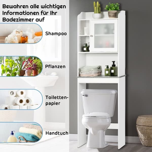 Toaletthylle baderom plassbesparende med justerbare nivåer 59 x 19 x 173 cm hvit