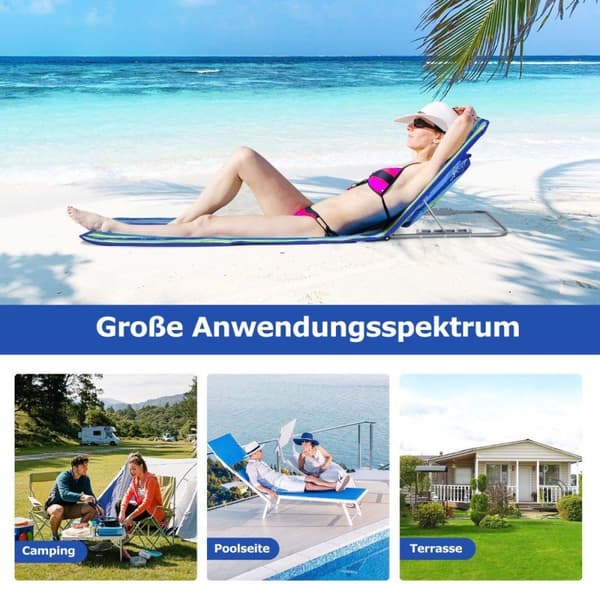2 x strandmatte med sidebord justerbart solstolsett 151 x 55,5 x 27-47 Blå + Grønn