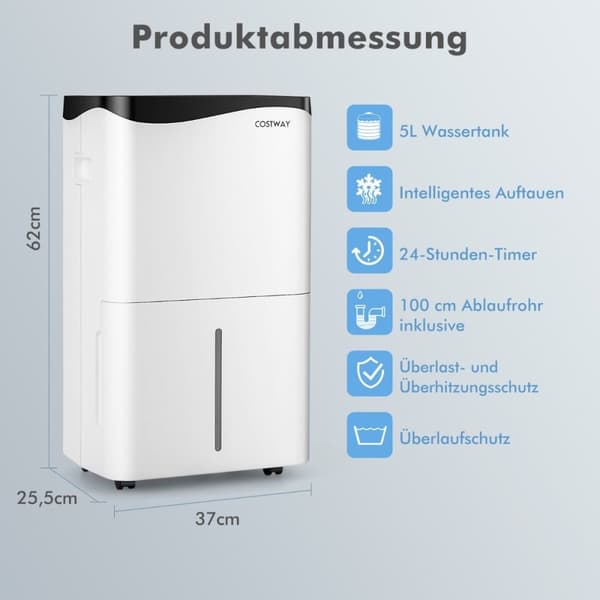 Avfuktare Rumsavfuktare Mobil avfuktare Elavfuktare 25L/24h Rumsstorlek ca. 60 m²