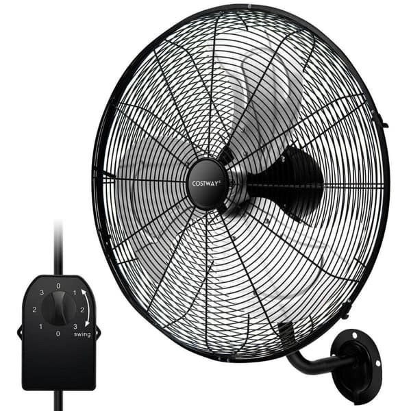Ø56 cm Vægventilator Oscillerende Ventilator til Lager Drivhus Værkstedsterrasse og Kælder Sort