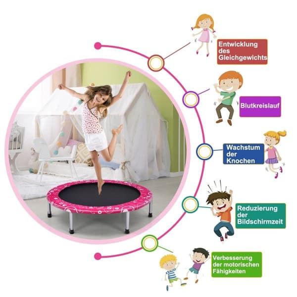 92 cm barnas trampoline, mini trampoline med håndtak, sammenleggbar trampoline, lastekapasitet opptil 150 kg, rosa + svart
