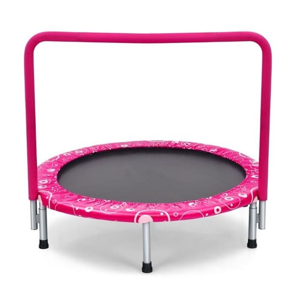 92 cm barnas trampoline, mini trampoline med håndtak, sammenleggbar trampoline, lastekapasitet opptil 150 kg, rosa + svart