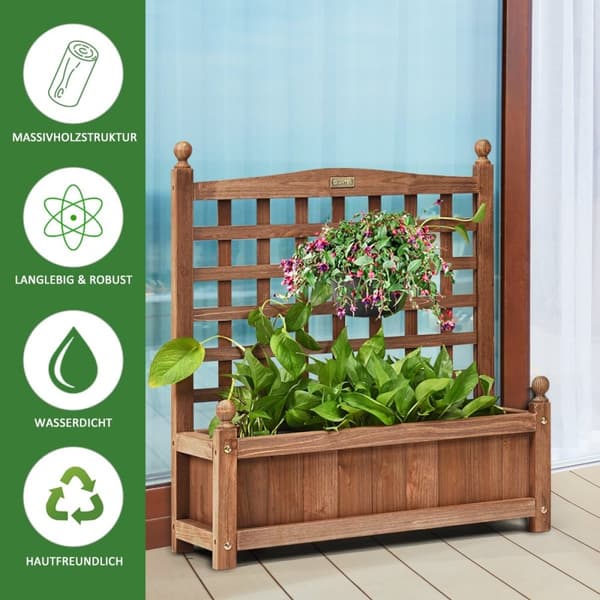 Hagespalier blomsterkasse med espalier planter i heltre 64,5 x 28 x 75 cm mørkebrun