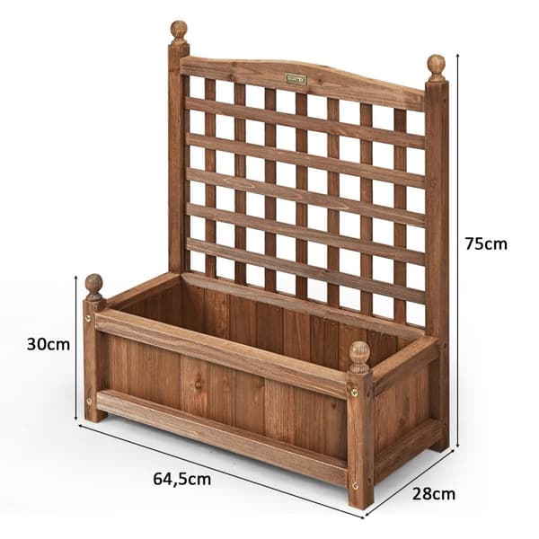 Hagespalier blomsterkasse med espalier planter i heltre 64,5 x 28 x 75 cm mørkebrun