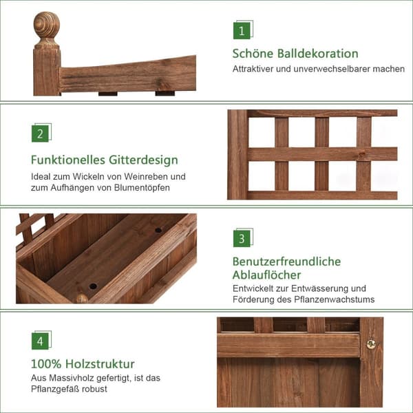 Hagespalier blomsterkasse med espalier planter i heltre 64,5 x 28 x 75 cm mørkebrun